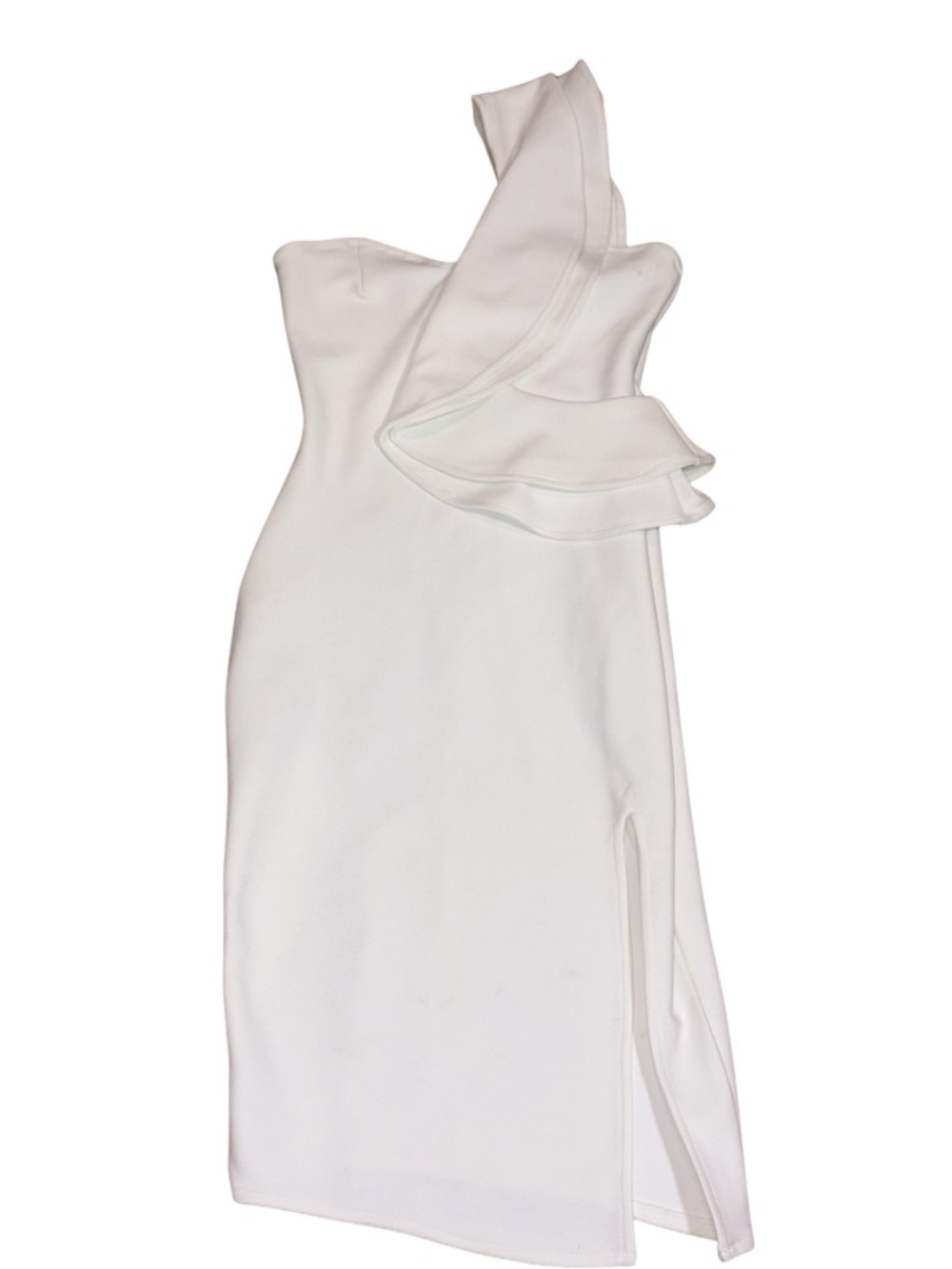 White One Shoulder Ruffle Midi Dress Size M